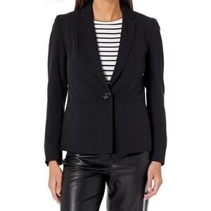 Kasper Womens 1 Button Seamed Jacket
Size 6P
Color-black